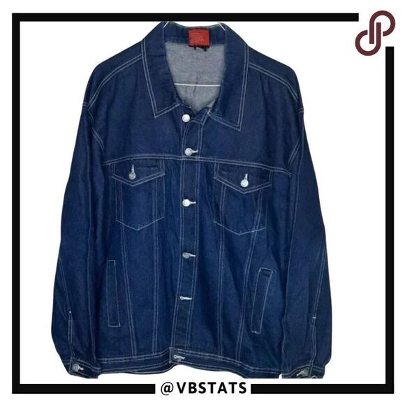 Coogi Denim Blue Jean Jacket in Size XXL (38) with Graphic Color Logo on Back - Picture 1 of 8